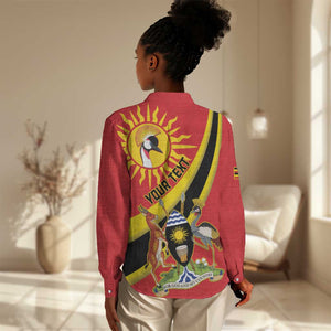 Personalised Afro Uganda Women Casual Shirt Black Crowned Crane With Coat Of Arms LT15
