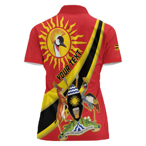 Personalised Afro Uganda Women Polo Shirt Black Crowned Crane With Coat Of Arms