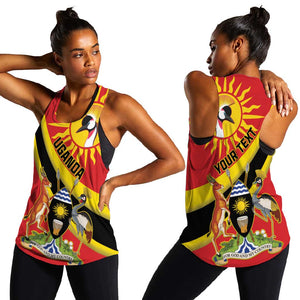 Personalised Afro Uganda Women Racerback Tank Black Crowned Crane With Coat Of Arms