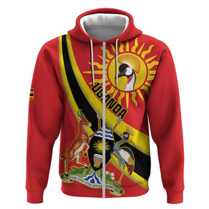 Personalised Afro Uganda Zip Hoodie Black Crowned Crane With Coat Of Arms
