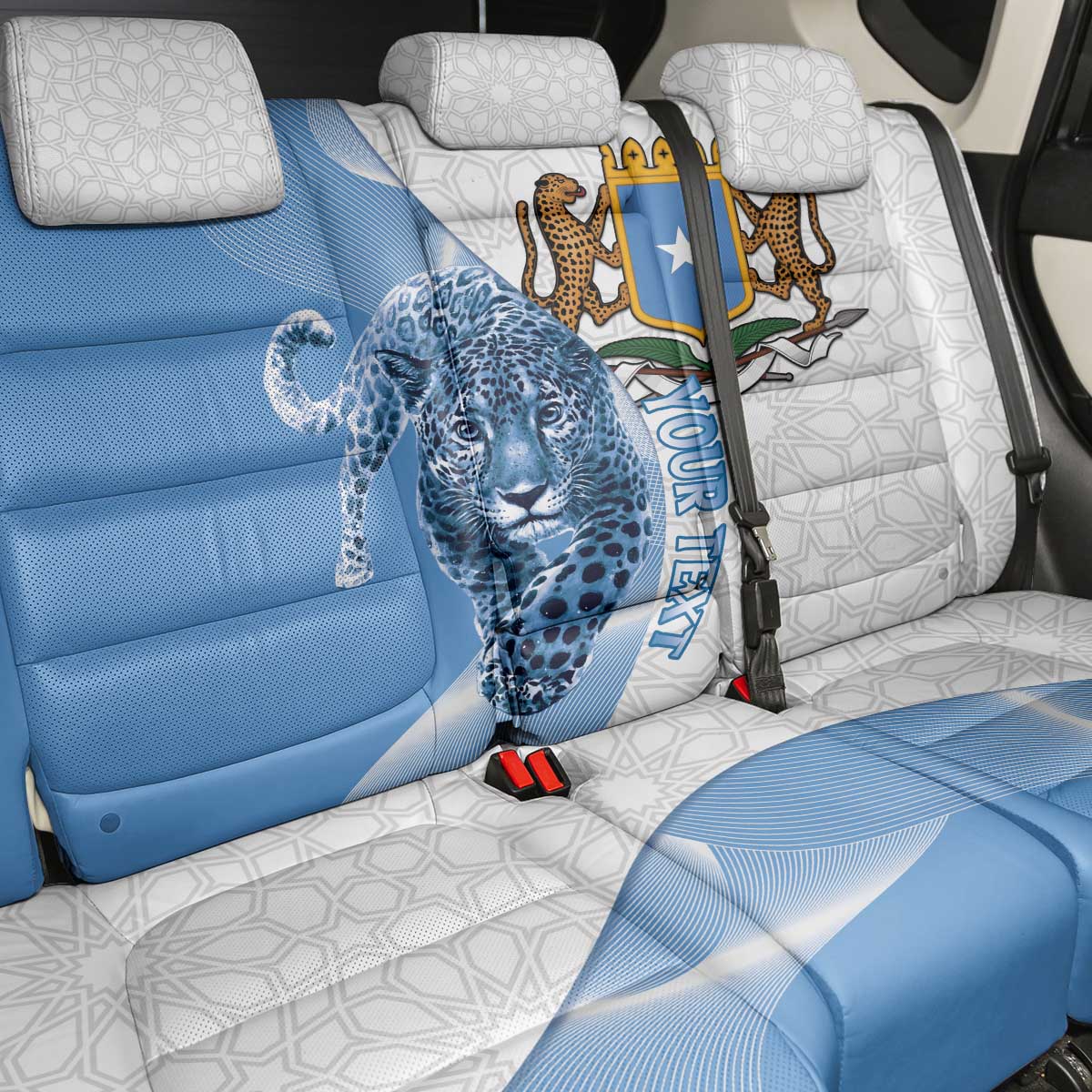 Coat of arms of Soomaaliya Back Car Seat Cover Leopard Skin mix Islamic Pattern