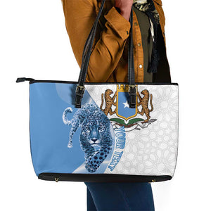 Coat of arms of Soomaaliya Leather Tote Bag Leopard Skin mix Islamic Pattern