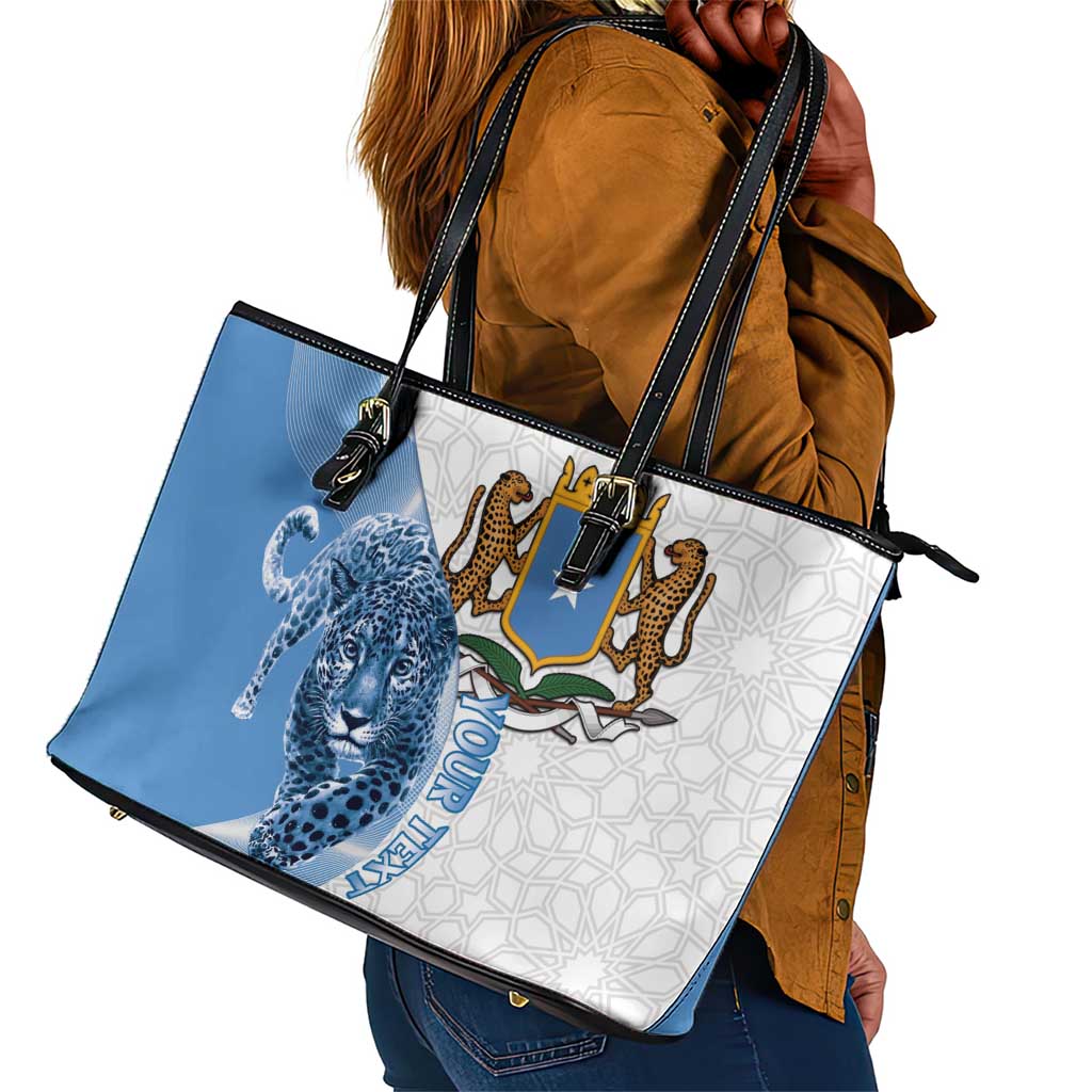 Coat of arms of Soomaaliya Leather Tote Bag Leopard Skin mix Islamic Pattern