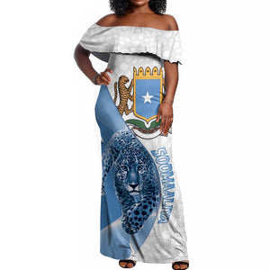 Coat of arms of Soomaaliya Off Shoulder Maxi Dress Leopard Skin mix Islamic Pattern