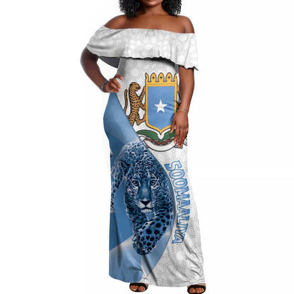 Coat of arms of Soomaaliya Off Shoulder Maxi Dress Leopard Skin mix Islamic Pattern