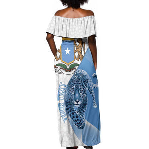 Coat of arms of Soomaaliya Off Shoulder Maxi Dress Leopard Skin mix Islamic Pattern