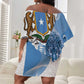 Coat of arms of Soomaaliya Off Shoulder Short Dress Leopard Skin mix Islamic Pattern