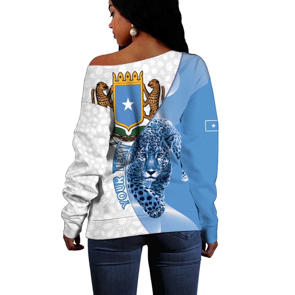 Coat of arms of Soomaaliya Off Shoulder Sweater Leopard Skin mix Islamic Pattern