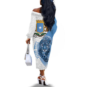 Coat of arms of Soomaaliya Off The Shoulder Long Sleeve Dress Leopard Skin mix Islamic Pattern