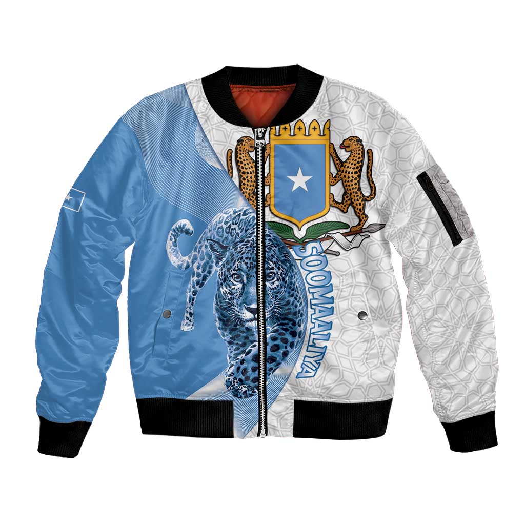Coat of arms of Soomaaliya Sleeve Zip Bomber Jacket Leopard Skin mix Islamic Pattern