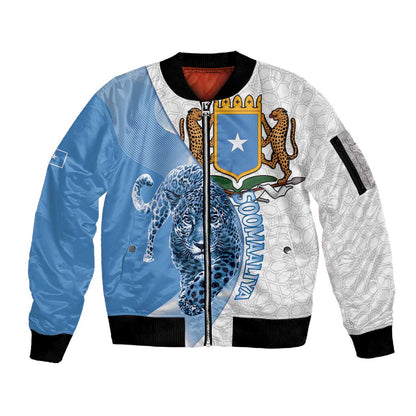 Coat of arms of Soomaaliya Sleeve Zip Bomber Jacket Leopard Skin mix Islamic Pattern