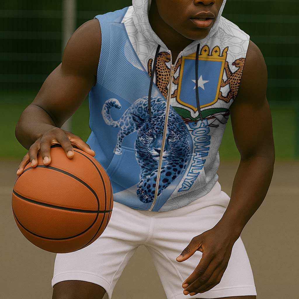 Coat of arms of Soomaaliya Sleeveless Zip Hoodie Leopard Skin mix Islamic Pattern - African Pride