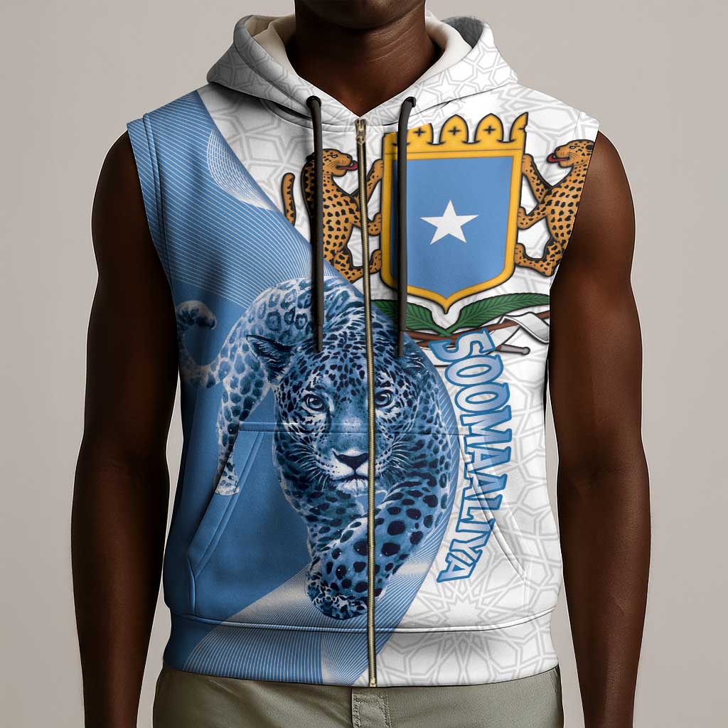 Coat of arms of Soomaaliya Sleeveless Zip Hoodie Leopard Skin mix Islamic Pattern - African Pride
