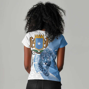 Coat of arms of Soomaaliya Women V-Neck T-Shirt Leopard Skin mix Islamic Pattern