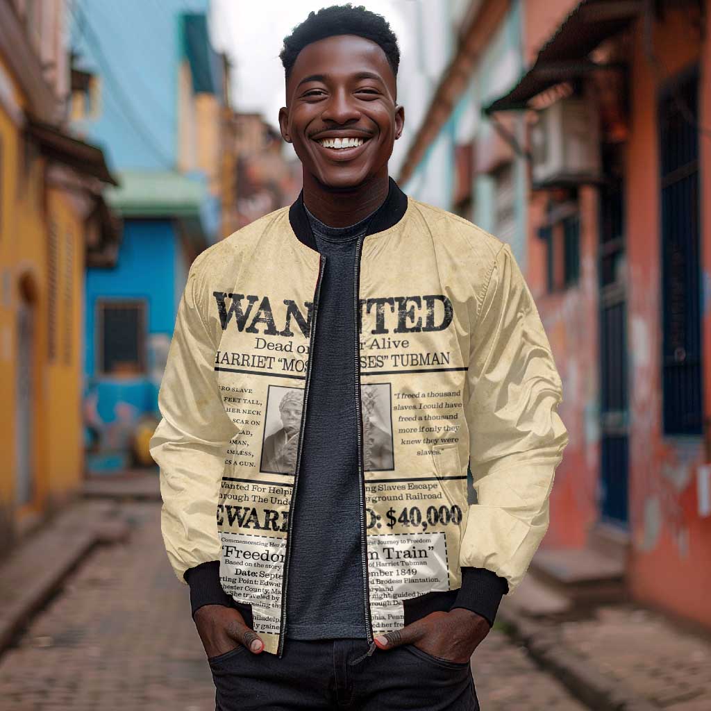 Harriet Tubman Freedom Bomber Jacket Vintage Wanted Poster Style - African Pride