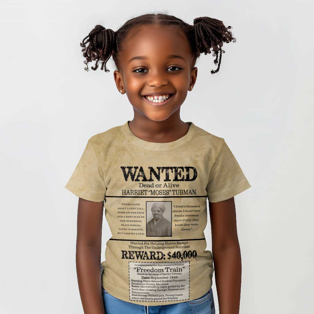 Harriet Tubman Freedom Kid T shirt Vintage Wanted Poster Style - African Pride