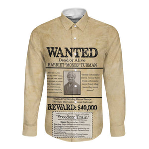 Harriet Tubman Freedom Long Sleeve Button Shirt Vintage Wanted Poster Style - African Pride