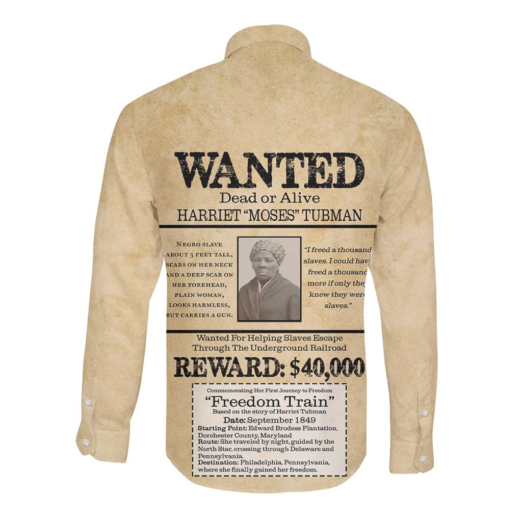 Harriet Tubman Freedom Long Sleeve Button Shirt Vintage Wanted Poster Style - African Pride