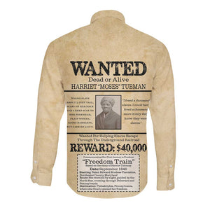 Harriet Tubman Freedom Long Sleeve Button Shirt Vintage Wanted Poster Style - African Pride