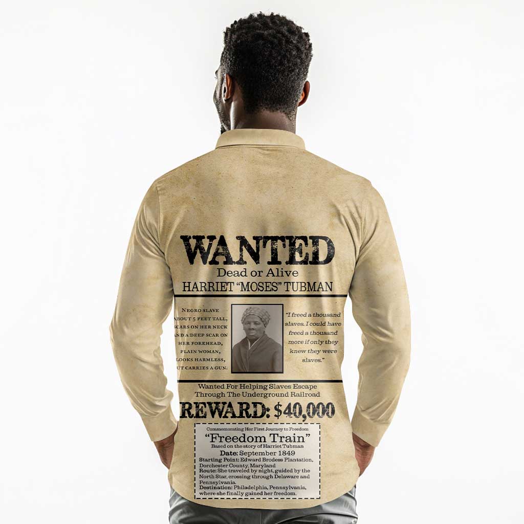 Harriet Tubman Freedom Long Sleeve Polo Shirt Vintage Wanted Poster Style - African Pride