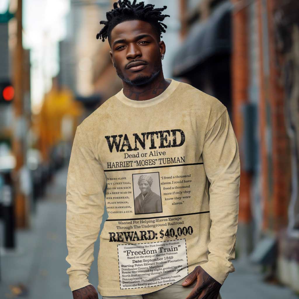 Harriet Tubman Freedom Long Sleeve Shirt Vintage Wanted Poster Style - African Pride