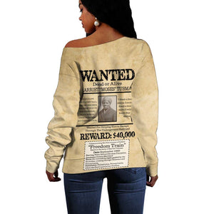 Harriet Tubman Freedom Off Shoulder Sweater Vintage Wanted Poster Style - African Pride