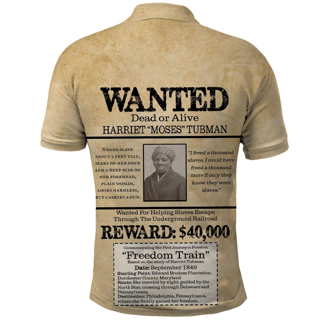 Harriet Tubman Freedom Polo Shirt Vintage Wanted Poster Style - African Pride