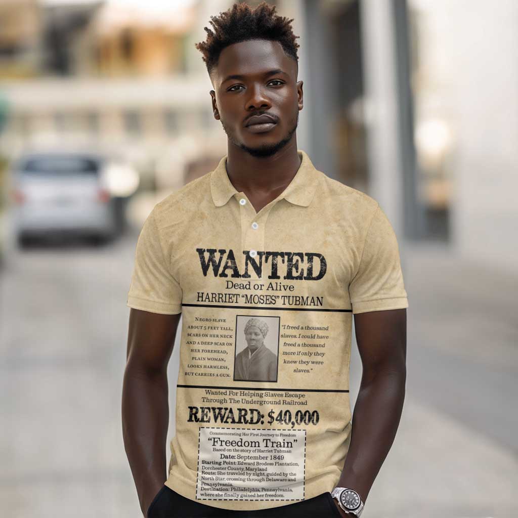 Harriet Tubman Freedom Polo Shirt Vintage Wanted Poster Style - African Pride