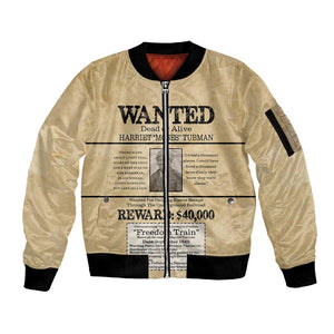 Harriet Tubman Freedom Sleeve Zip Bomber Jacket Vintage Wanted Poster Style - African Pride