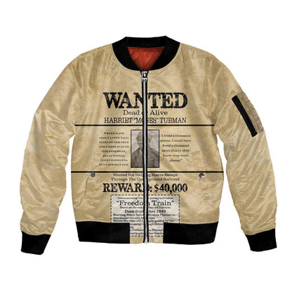 Harriet Tubman Freedom Sleeve Zip Bomber Jacket Vintage Wanted Poster Style - African Pride