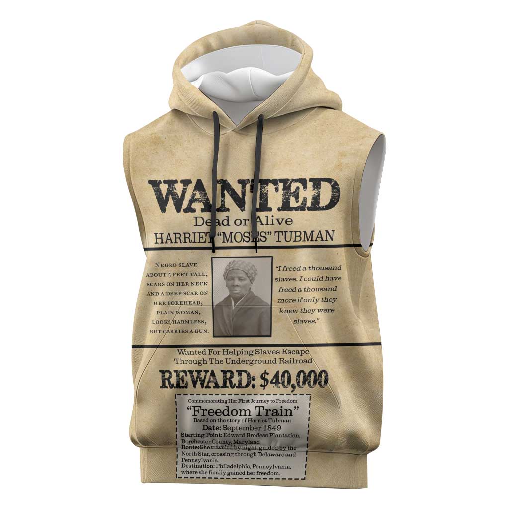 Harriet Tubman Freedom Sleeveless Hoodie Vintage Wanted Poster Style - African Pride