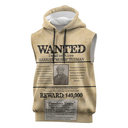 Harriet Tubman Freedom Sleeveless Hoodie Vintage Wanted Poster Style - African Pride