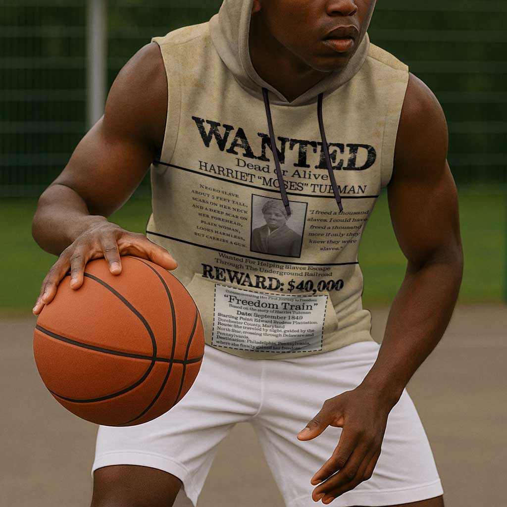 Harriet Tubman Freedom Sleeveless Hoodie Vintage Wanted Poster Style - African Pride