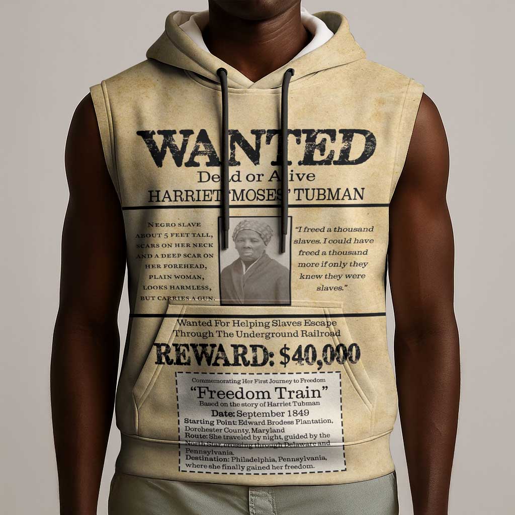 Harriet Tubman Freedom Sleeveless Hoodie Vintage Wanted Poster Style - African Pride