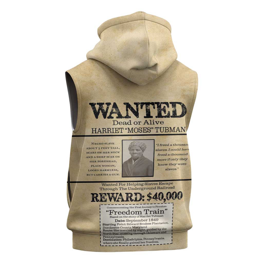 Harriet Tubman Freedom Sleeveless Zip Hoodie Vintage Wanted Poster Style - African Pride