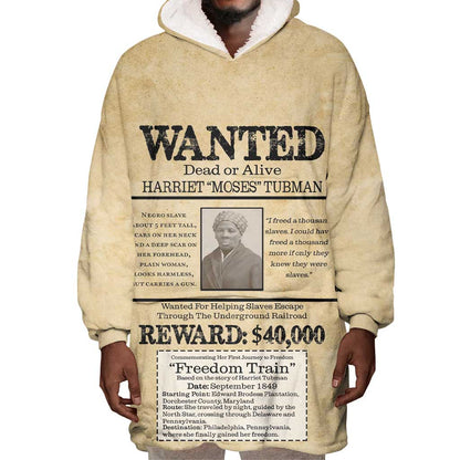 Harriet Tubman Freedom Wearable Blanket Hoodie Vintage Wanted Poster Style - African Pride