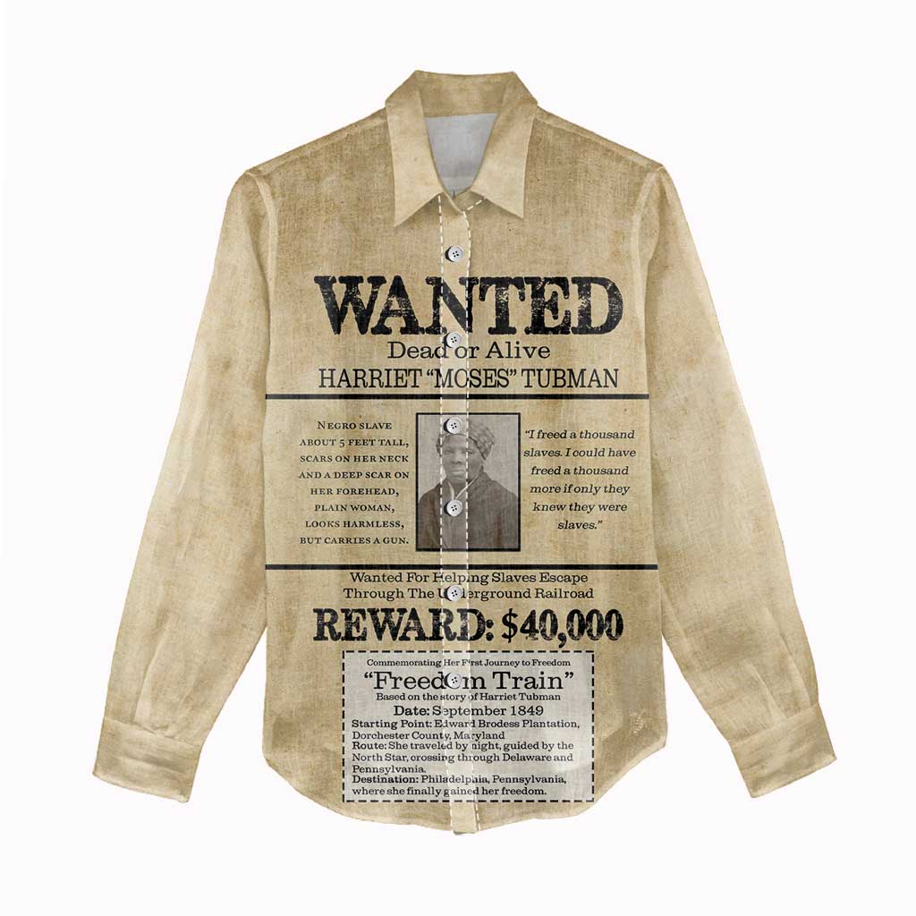 Harriet Tubman Freedom Women Casual Shirt Vintage Wanted Poster Style - African Pride