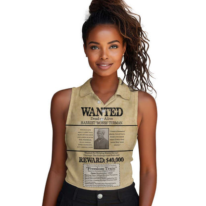 Harriet Tubman Freedom Women Sleeveless Polo Shirt Vintage Wanted Poster Style - African Pride