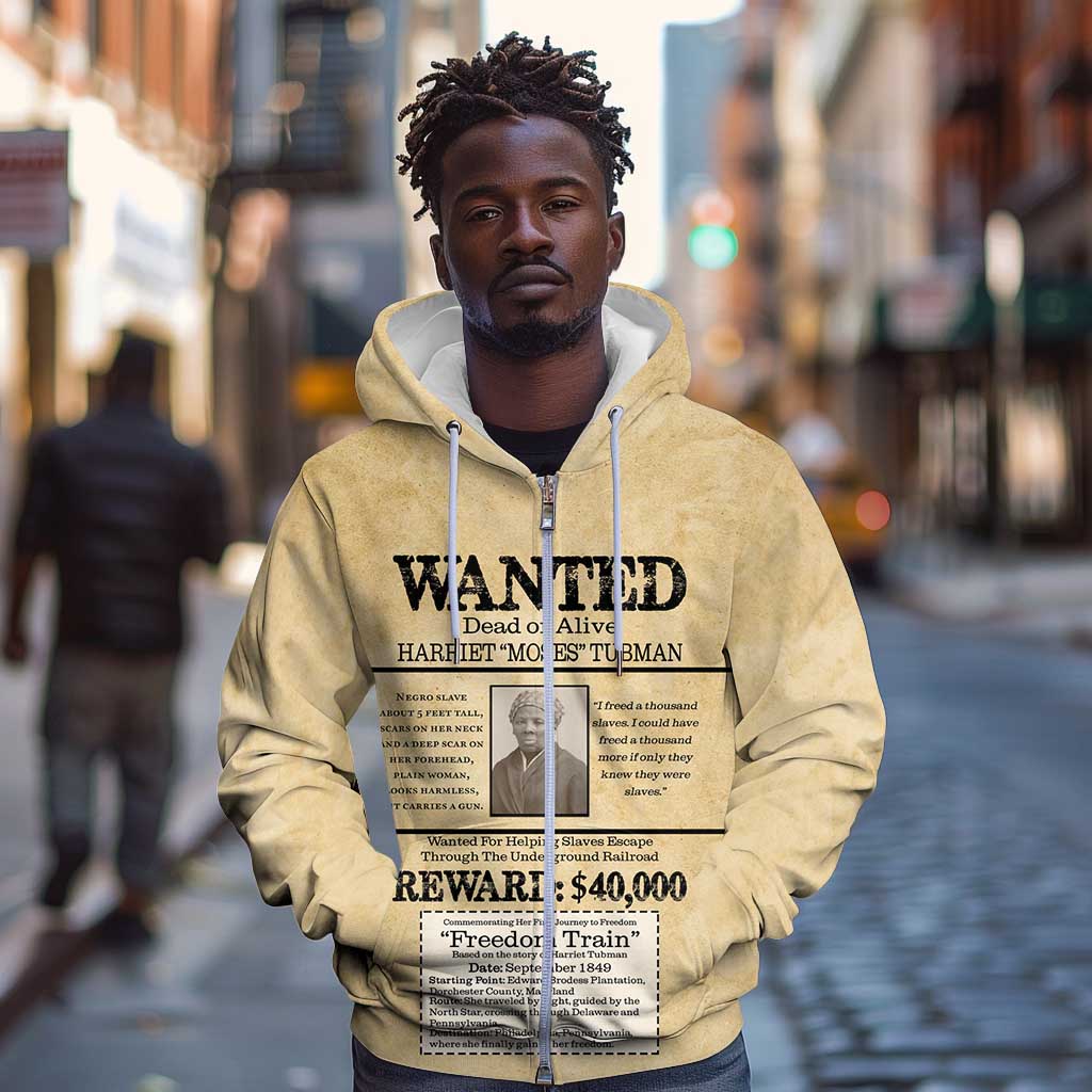 Harriet Tubman Freedom Zip Hoodie Vintage Wanted Poster Style - African Pride