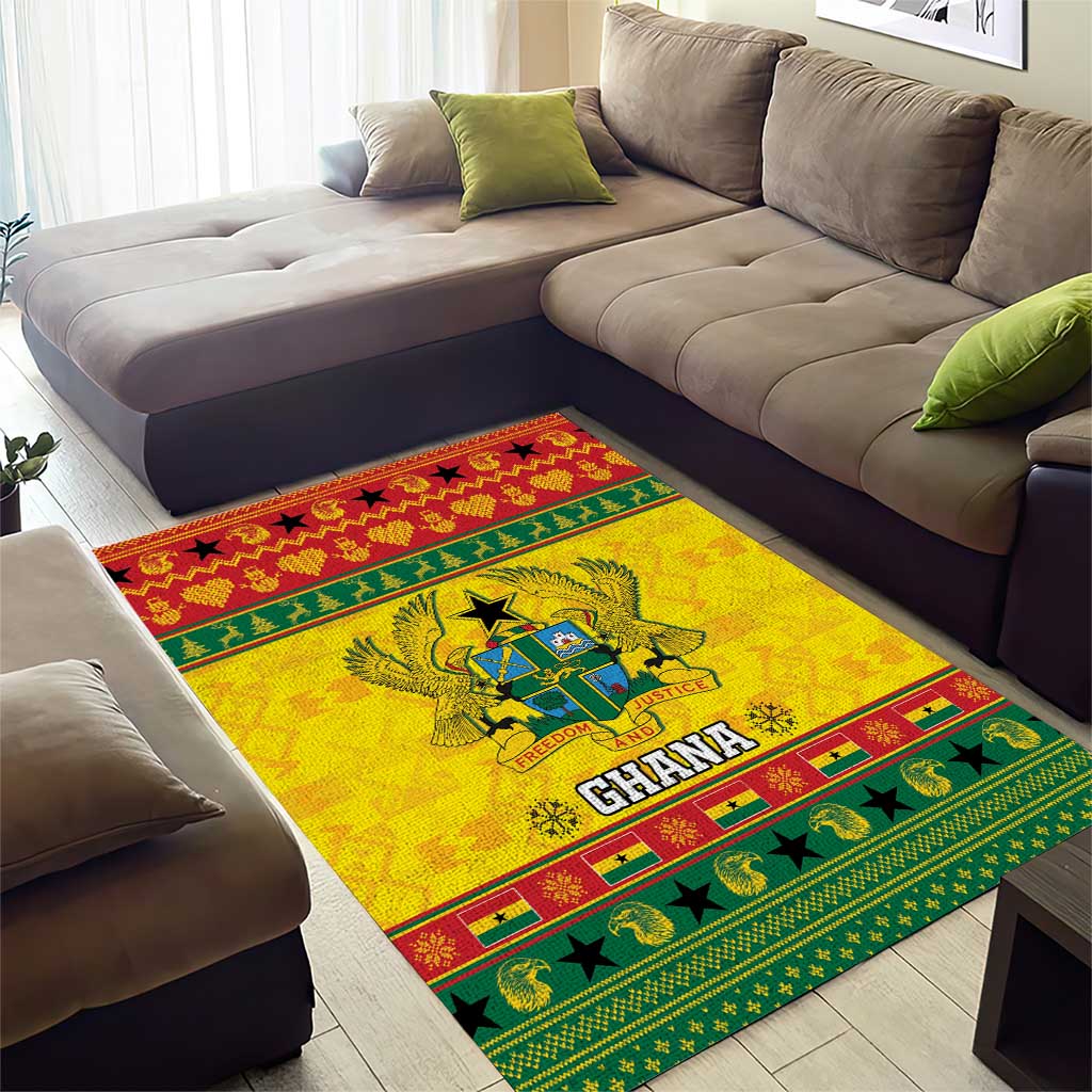 Afro Ghana Christmas Area Rug Coat Of Arms - Kente Pattern