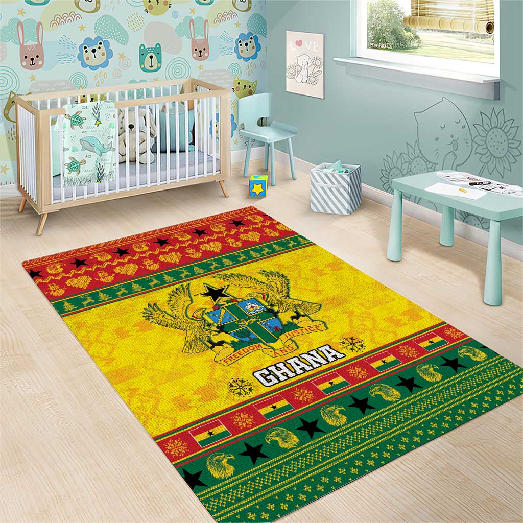 Afro Ghana Christmas Area Rug Coat Of Arms - Kente Pattern