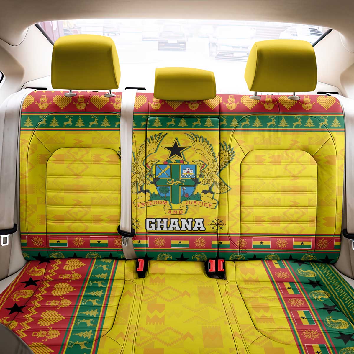 Afro Ghana Christmas Back Car Seat Cover Coat Of Arms - Kente Pattern