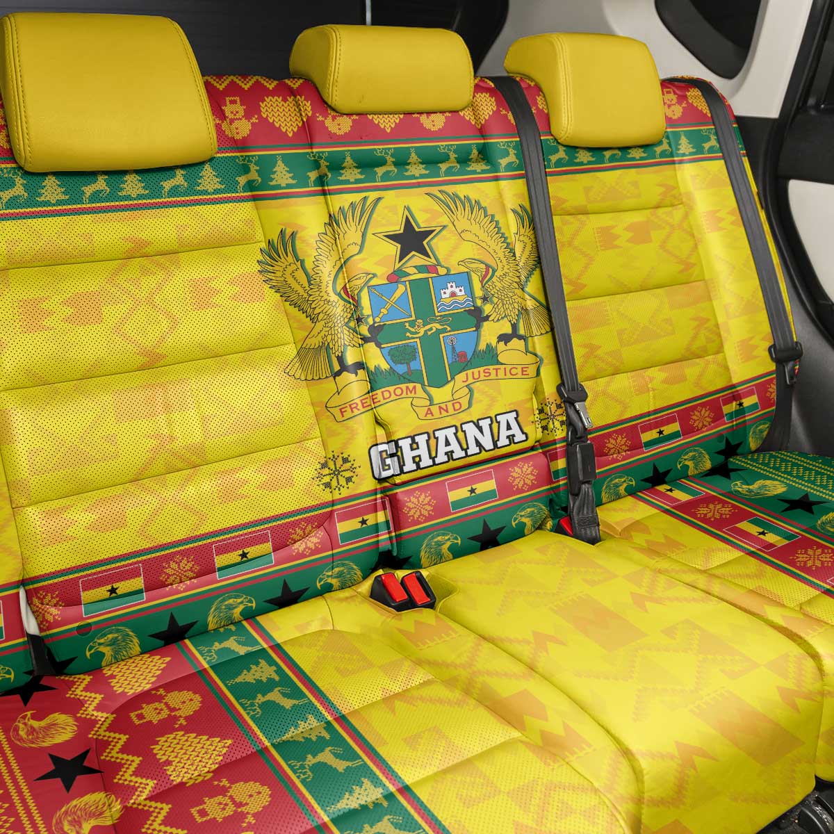 Afro Ghana Christmas Back Car Seat Cover Coat Of Arms - Kente Pattern