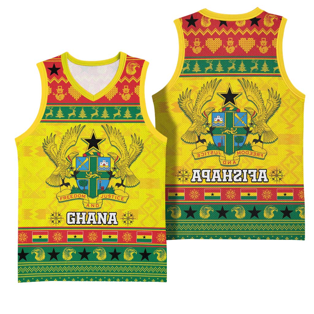Afro Ghana Christmas Basketball Jersey Coat Of Arms - Kente Pattern - African Pride