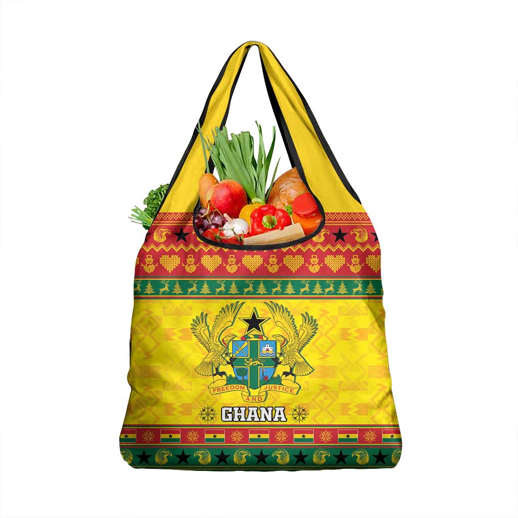 Afro Ghana Christmas Grocery Bag Coat Of Arms - Kente Pattern