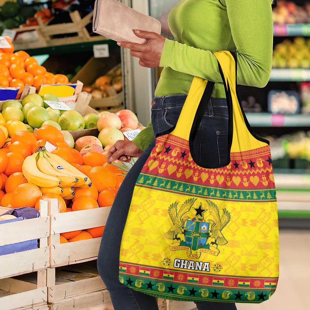 Afro Ghana Christmas Grocery Bag Coat Of Arms - Kente Pattern
