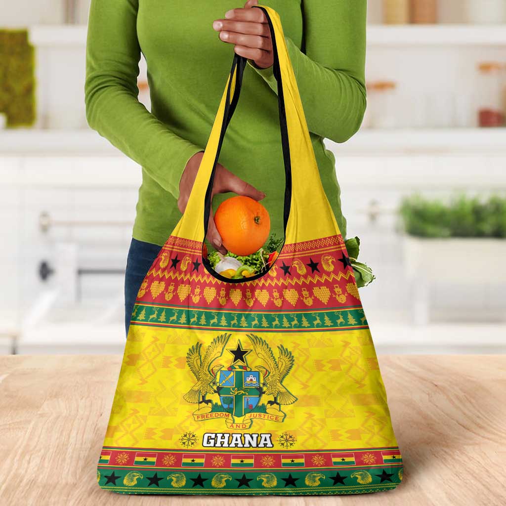 Afro Ghana Christmas Grocery Bag Coat Of Arms - Kente Pattern