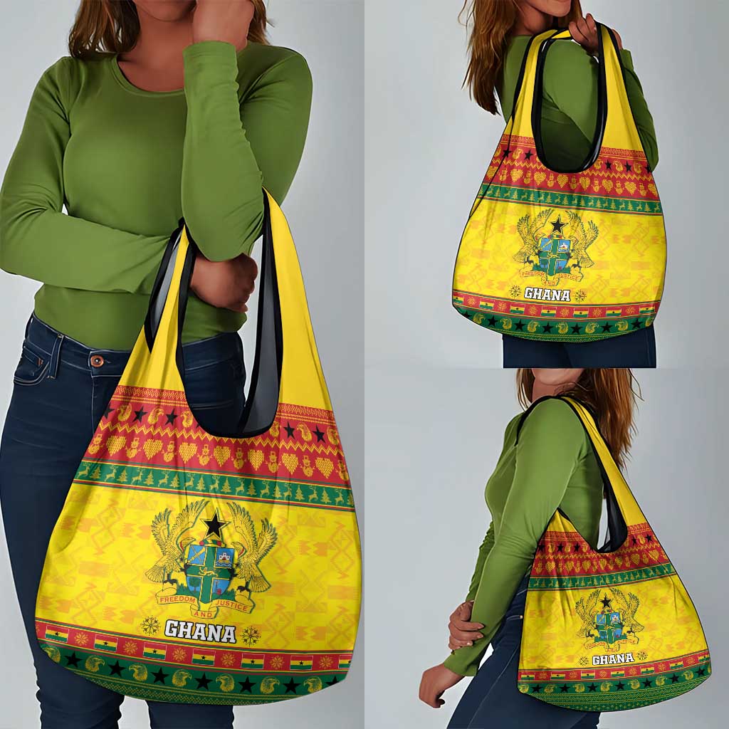 Afro Ghana Christmas Grocery Bag Coat Of Arms - Kente Pattern