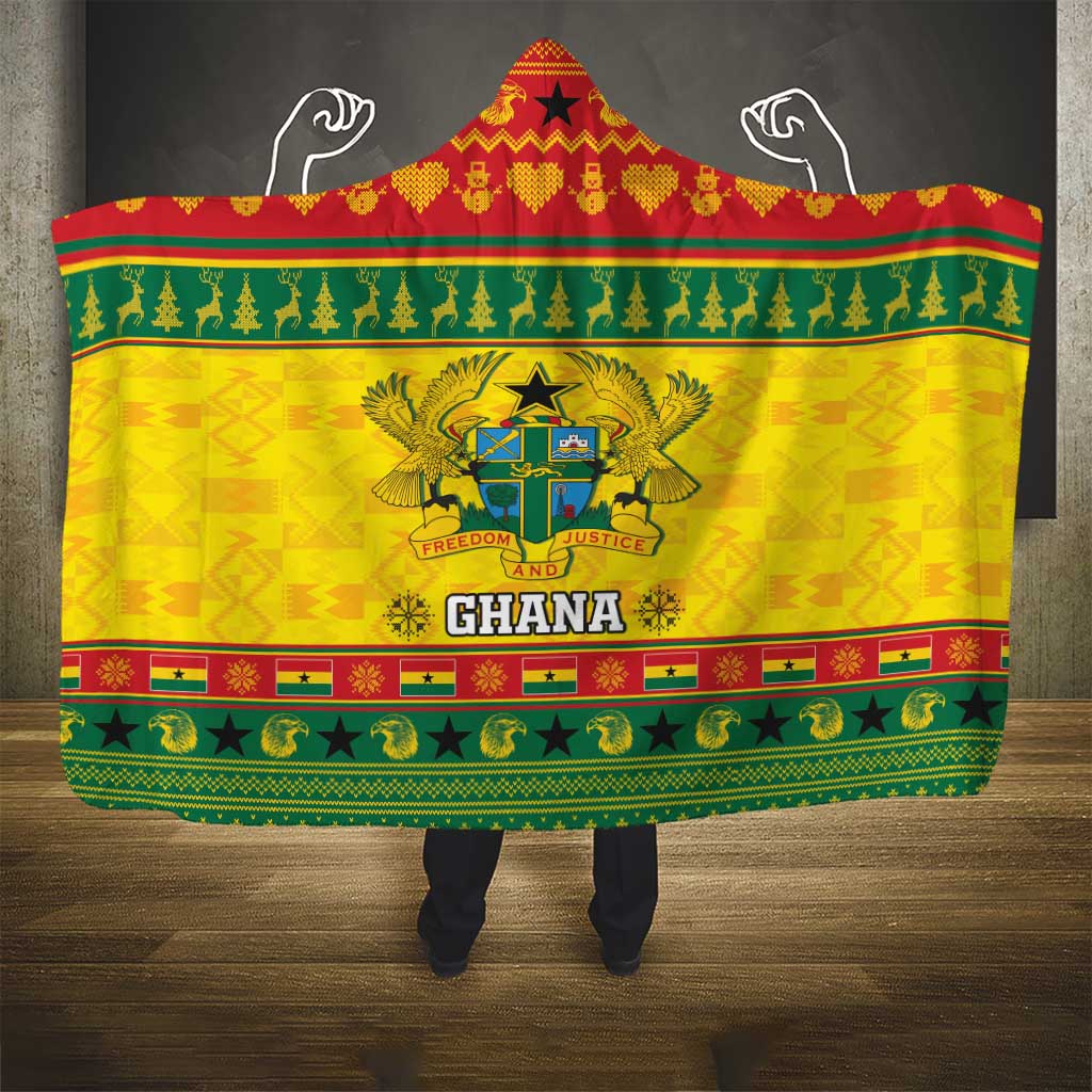 Afro Ghana Christmas Hooded Blanket Coat Of Arms - Kente Pattern