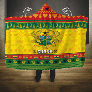 Afro Ghana Christmas Hooded Blanket Coat Of Arms - Kente Pattern